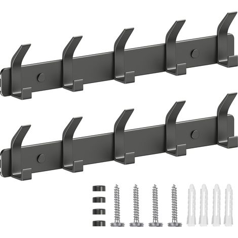 Lot de 2 Porte Manteaux Muraux Antirouille, 5 Crochets par Patère, Gris - Idéal pour Cuisine, Salle de Bain et Chambre