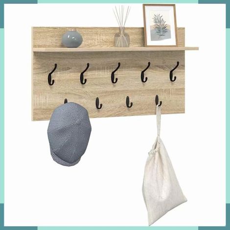 874437 Porte-manteau mural avec étagère Chêne Sonoma 80 x 40 x 12 cm (1/5)