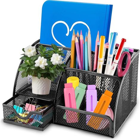 Schreibtischorganizer aus Mesh, Stiftehalter mit 6 Fächern, Büro Organizer für Schreibtisch, Aufbewahrung für Stifte, Schere und Bürobedarf, Schwarz (1/5)
