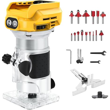 Bois Défonceuse Affleureuse compatible avec 18V Batterie 1300 W Fraise à bordure sans fil, Routeur à Bois Électrique sans fil avec 6 vitesses, fraise à bords sans balais (1/5)