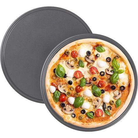 2x Moule à Pizza Antiadhésif en Acier - Plat Rond pour Four - Cuisson Uniforme - Plaques à Pizza Idéal pour Pizza Maison, Focaccia et Pâtes Levées (1/5)