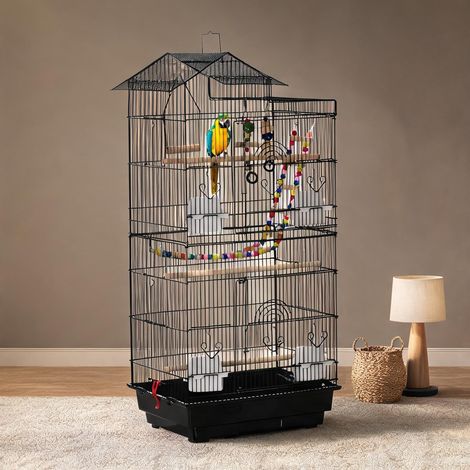 Cage pour oiseaux noir en fil d'Acier 46 x 36 x 100 cm (1/5)
