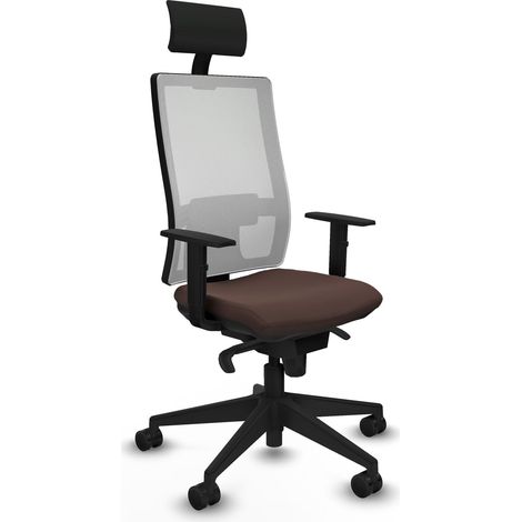 Horna sincro malla blanca similpiel marrón oscuro brazos 1D base piramidal cabecero fijo ruedas 65mm nailon (1/5)
