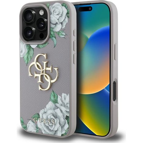 Funda Guess Grained Roses Big 4G Logo para iPhone 16 Pro Max, color morado. (1/5)