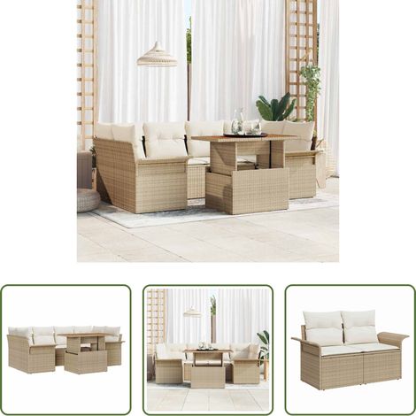 vidaXL Banquet extérieur - Ensemble de canapé de jardin 7 pcs Beige Poly rotin (1/5)