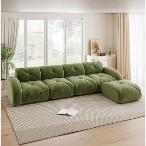 Modulares Ecksofa 4-Sitzer aus Chenille Grün Wohnzimmer OKMYHOME (1/5)