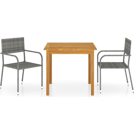 3 Piece Garden Dining Set Grey vidaXL (1/5)
