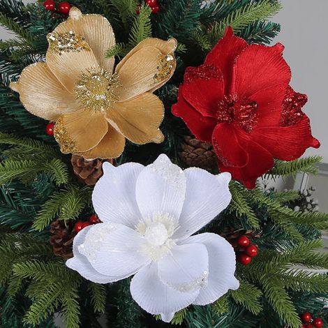 Fleur Décorative - 25 cm - Surface Brillante Pailletée - Pour Arbre de Noël Guirlandes et Décorations Festives - 1 Pièce (1/5)