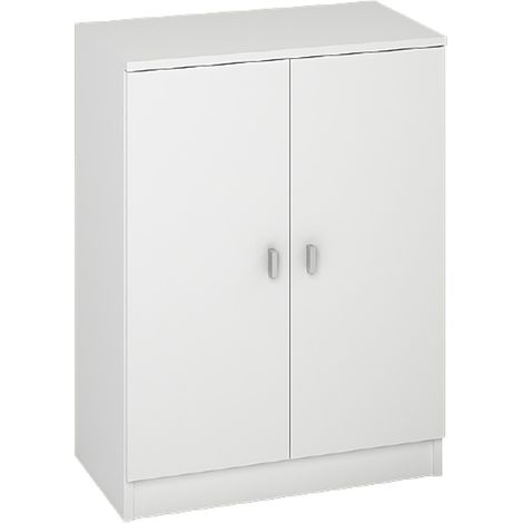 Pegane – Meuble bas de rangement blanc – Dimensions : hauteur 80 cm, longueur 60 cm, profondeur 34 cm – Panneaux de particules mélaminés (1/2)