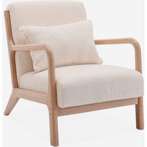 Poltrona scandinava in legno e tessuto bouclé testurizzato (1/5)