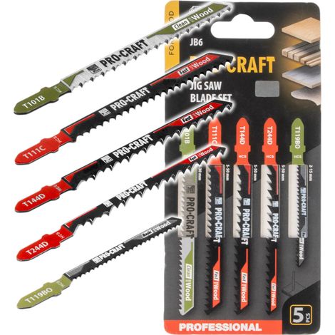 Juego de hojas de sierra de calar Procraft JB6, 5 piezas, 2 - 50 mm, para madera (1/3)