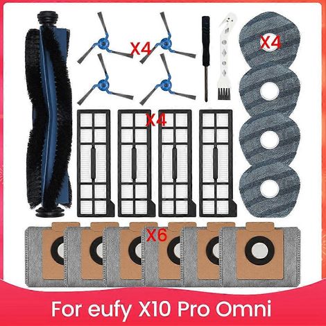 Pièces de rechange pour aspirateur Eufy X10 Pro Omni : brosse principale, filtre, sac, lingettes de nettoyage et accessoires. (1/5)
