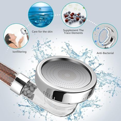 Duschkopf, Anti-Kalk-Duschkopf mit Schlauch, druck- und wassersparender Duschkopf, Massageduschkopf mit 3 Modi und 3 Filterperlenarten, geeignet für Badezimmer (1/4)