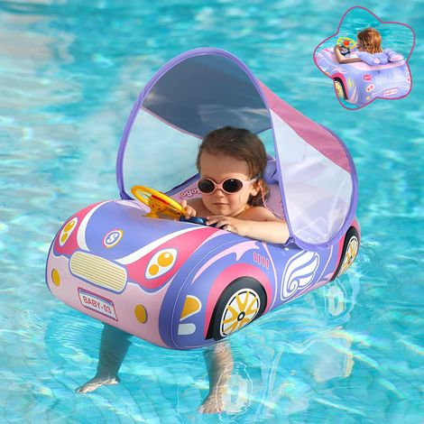 Flotteur de piscine bébé design voiture 3D en PVC avec volant ludique et auvent anti-UV, siège flottant pour tout-petits garçons et filles de 12 à 36 mois, jouet aquatique gonflable pour piscine et ba (1/5)