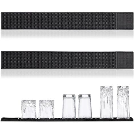 Lot de 2 tapis de bar, dessous de plat, picots longs et courts, 60 x 8 cm, tapis d'égouttage, PVC, bar ou maison, sous-verre, noir (1/5)
