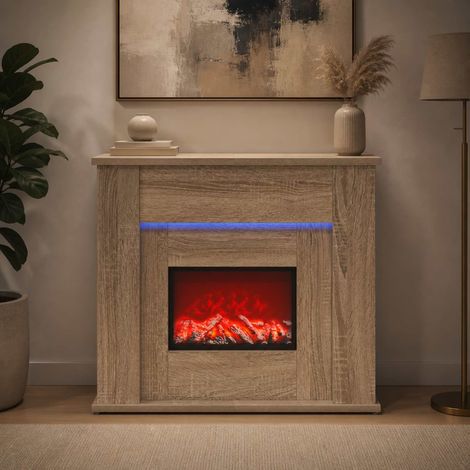 vidaXL Camino con striscia LED Sonoma 63 x 20 x 54,5 cm (1/5)