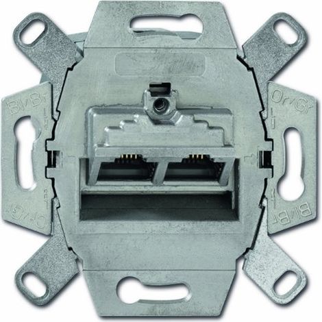 Busch-Jaeger Inserto de caja de conexión UAE Cat 6a RJ45 Conector 8(8) diseño inclinado doble gris (0218/12-101), 2CKA000230A0411