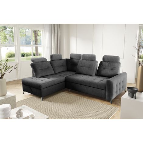 Ecksofa Schlafsofa Sofa WENDIE Stoff Hold Me Dunkelgrau Ottomane Links