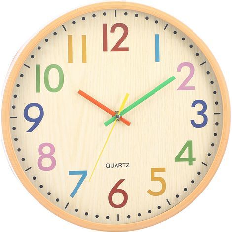 Horloge Murale Silencieuse sans Tic-tac 30 cm, Cadran Coloré avec Chiffres Arabes Lisibles, Décoration Murale Quartz pour Chambre Enfant, Classe, Cuisine, Salon (1/5)
