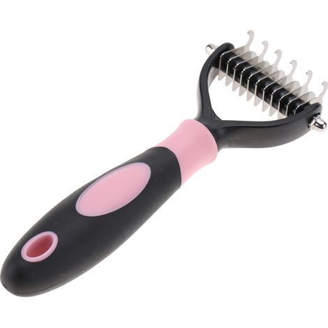 Peigne Professionnel Double Face pour Chien - Démêlage et Enlèvement des Poils - Outil de Toilettage Rose (1/5)