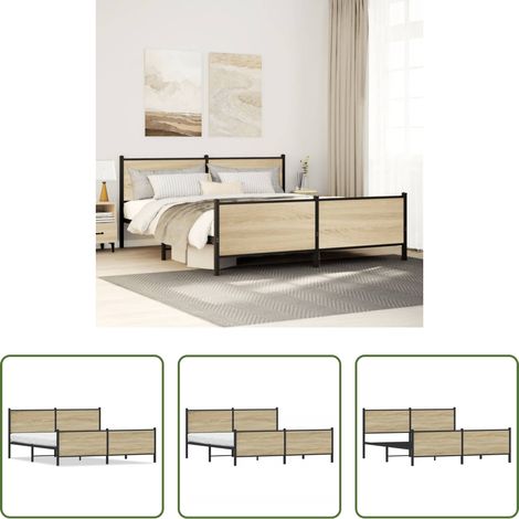 vidaXL Stahlbett -  Metallbett ohne Matratze Sonoma-Eiche 200x200 cm (1/5)