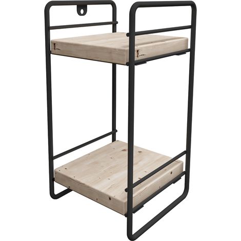Scaffale dal design senza tempo per soggiorno/camera da letto mobiletto portaoggetti da tavolo a 2 ripiani metallo e legno di pino 26 x 14 x 13 cm nero naturale 030011185