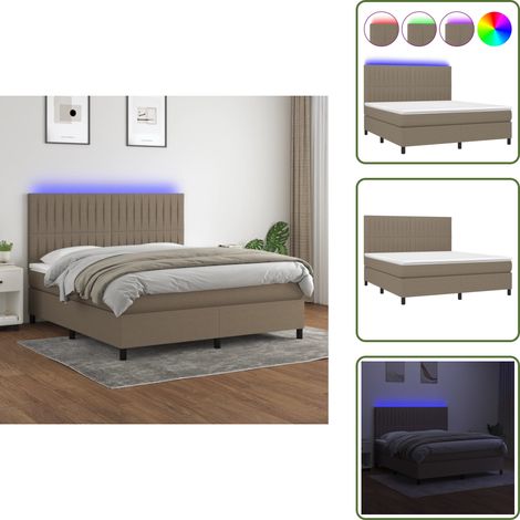 The Living Store Boxspringbett mit Matratze & LED Taupe 160x200 cm Stoff - Boxspringbett - Doppelbett - Lattenrost - Bettsofa - Schlafsystem (1/5)