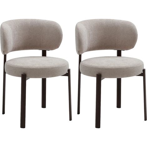 Lot de 2 chaises en tissu texturé et métal effet bois - Beige et Naturel foncé - ASILOVA (1/5)