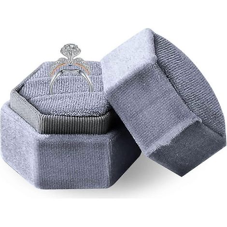 Boîte à bagues en velours pour cadeau de bijoux, boîte à bijoux à double compartiment hexagonale pour bagues de fiançailles et de mariage (1/5)