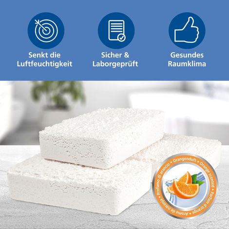 Déshumidificateur WENKO 3 kg recharge absorbeur d'humidité orange bloc absorbeur d'humidité parfumé déshumidificateur chimique stop humidité recharge anti-humidité maison calcium chlorure (1/5)