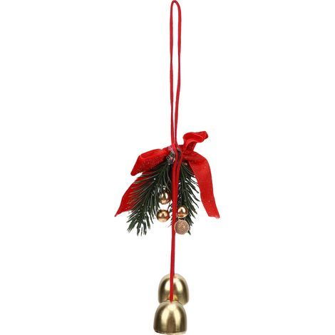 Weihnachtskranz mit Glöckchenanhänger, hängender Baumschmuck, Mini-DIY-Fensterdekoration, roter Tannenzapfen für drinnen und draußen (1/5)