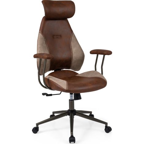 Chaise de bureau ergonomique avec appui-tête 2D et dossier à bascule - marron (1/5)