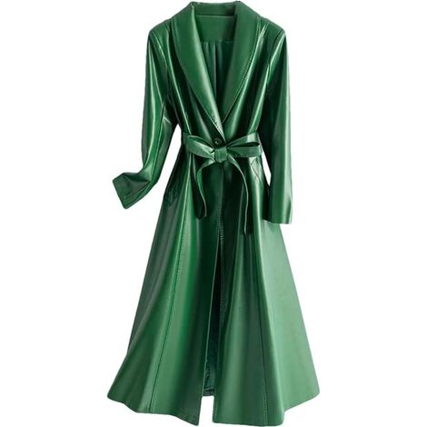 Trench en cuir synthétique pour femme - Automne et hiver - Col rabattable, ceinture - Style peau de mouton (1/5)