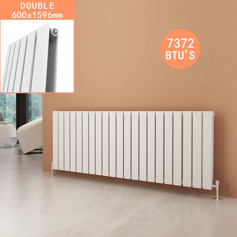 ELEGANT 600 x 1596 mm Modern Horizontal Column Radiator Double Flat Panel White Designer Radiators + Anthracite Thermostatic Radiator Valves (1/5)