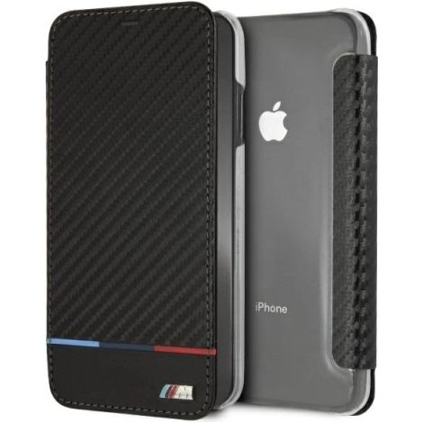 Étui à rabat pour iPhone XS Max BMW Carbone Tricolore Noir (1/5)