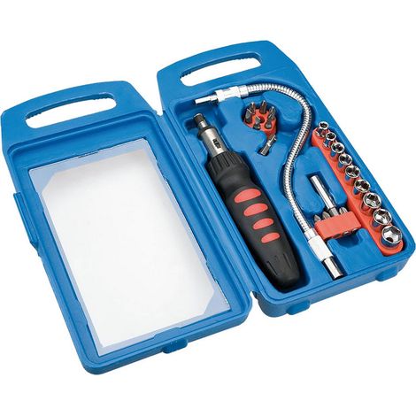 Set di 22 punte e bussole per cacciavite con supporto.