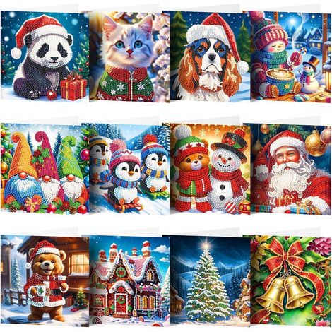 Set de cartes de vœux peinture diamant 5D Noël, kit de bricolage avec strass