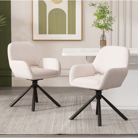 Lot de 2 chaises pivotantes en sherpa blanc avec accoudoirs, structure métal,60×50×80cm (1/5)
