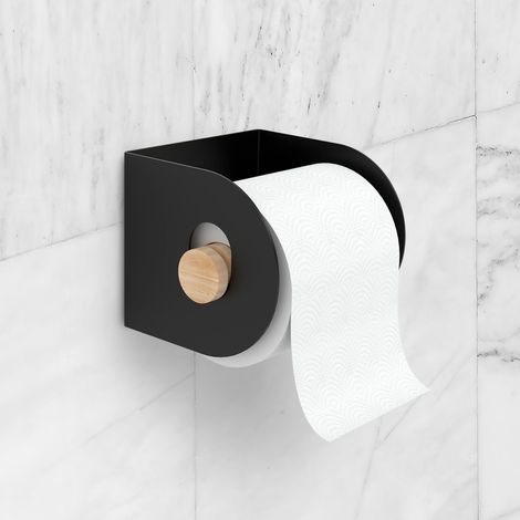 Portarrollos Adhesivo para baño fabricado en acero-madera y acabado crema Peso máx.: 2kg Medidas 12x9x11cm Incluye adhesivo extra fuerte para fijar a la pared - (1/4)