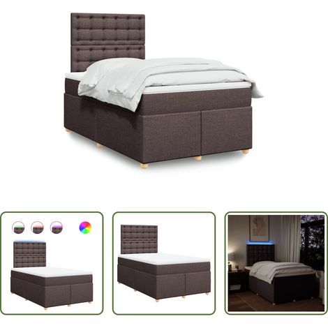 vidaXL LED-Beleuchtung - Boxspringbett mit Matratze Dunkelbraun 120x200 cm Stoff (1/5)