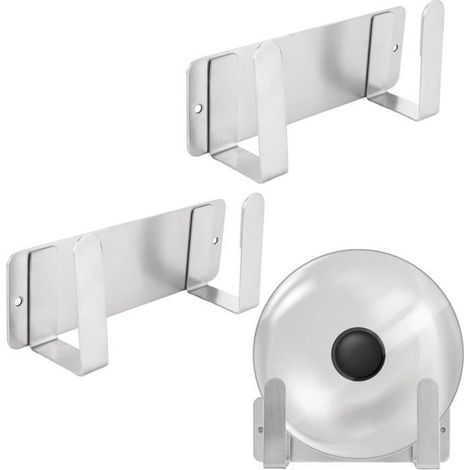 3 selbstklebende, platzsparende Wandhalterungen für Topfdeckel zur Befestigung an Schranktüren, silberfarben (1/4)