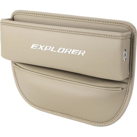 Boîte de rangement beige pour siège auto Ford Explorer 2023, 2022 et 2021 - Poche pour gobelet, téléphone et clés - Accessoires intérieurs en cuir (1/5)