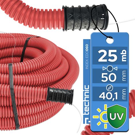 Gaine TPC Rouge Ø 50 mm (25m) double paroi avec tire-fils et manchon - EDO Technic (1/5)