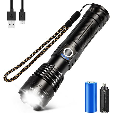 Lampe Torche LEDs, Lampe de Poche Rechargeable,Zoomable, Longue Durée, IP68 Étanche à l'Eau et 5 Modes de Fonctionnement pour les (1/4)