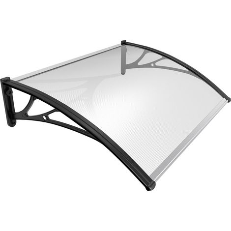 Auvent de Porte d'entrée Toit Marquise en Polycarbonate Porte Résistante Toit Abri Protection Contre La Pluie et UV Transparent 120x80cm Noir (1/5)