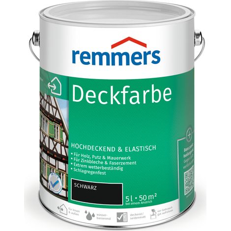 Remmers Deckfarbe schwarz, 5 Liter, Deckfarbe für innen und außen, Wetterschutzfarbe viele Untergründe, hochdeckend, wetterfest (1/4)