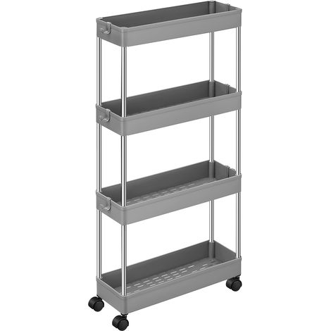 Carrito Auxiliar con Ruedas, Carrito Cocina, Carrito de 4 Baldas, Carrito Estrecho, para Baño, Cocina, 40 x 13,5 x 86 cm, Gris (1/5)
