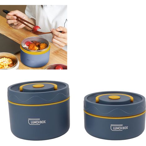 Boîte à lunch portable en acier inoxydable 304, ronde avec couvercle, boîte bento hermétique, lot de 2 + sac isotherme (1/5)