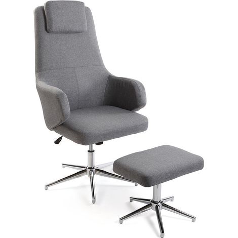 Sedia da ufficio poltrona girevole regolabile per studio con pouf poggia piedi per casa negozio salone moderna grigio o beige - MISURA: BASE - colorigenerali: GRIGIO (1/5)