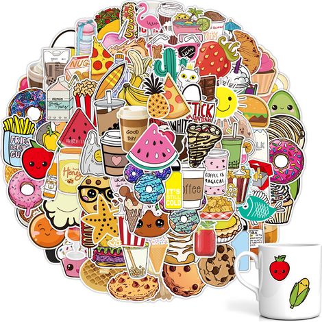Autocollants Alimentaires - 100 Pièces - Vinyle Imperméable - Pour Bouteilles, Ordinateurs, Téléphones, Casques - Motifs Fruits et Animaux - 2 à 4 Pouces (1/5)